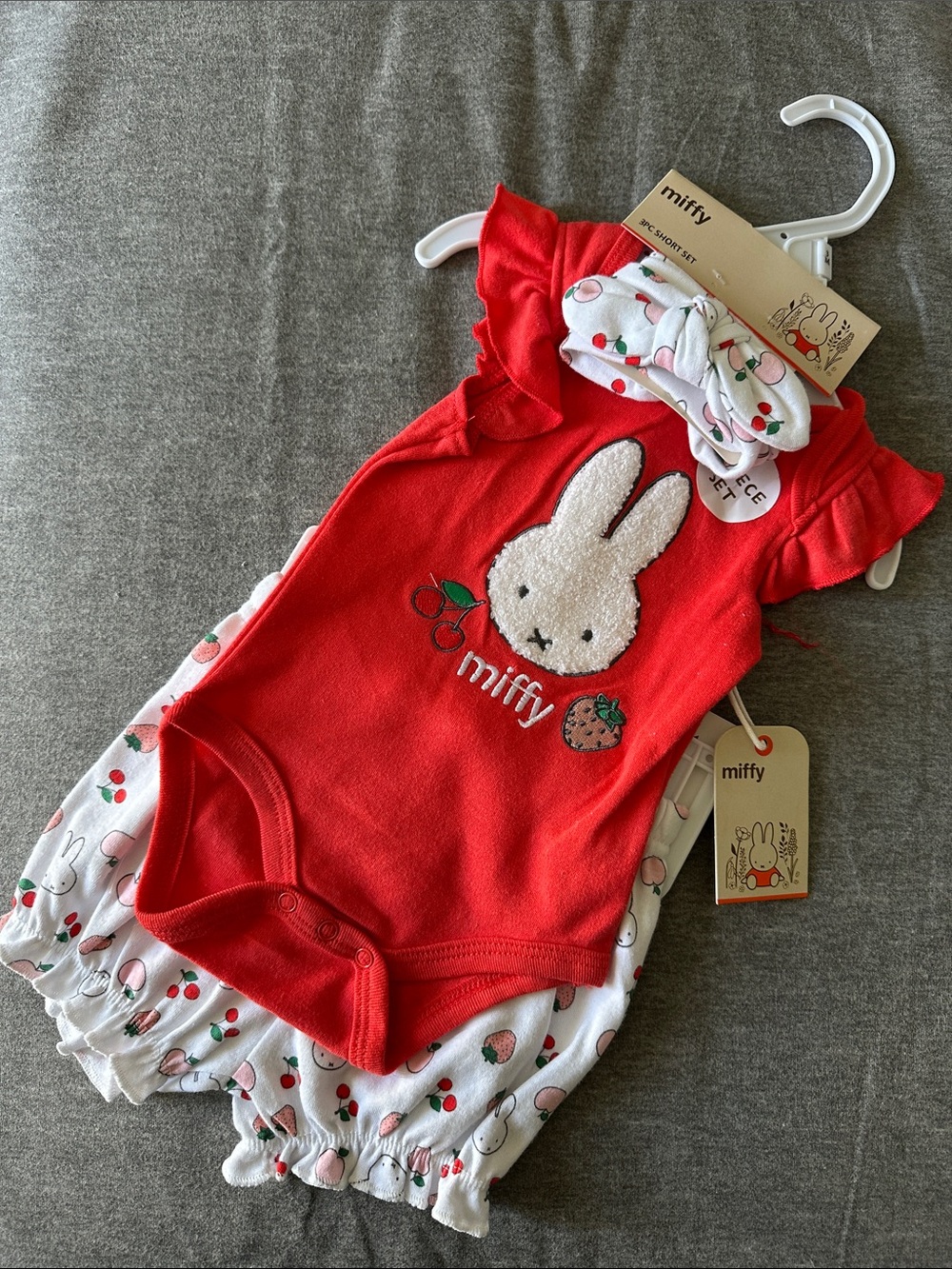 miffy Red & White Strawberry Bunny Baby Romper Set